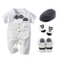 Little Gentleman Style Baby Boys Clothing Sets white Children Clothing with tie bow vest shoes and hat Gift Set for Baby Shower