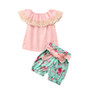 Kids Baby Toddler Girl Lace Clothes Suit Sleeveless Floral Tassel Ruffles T-shirt Green Bow Knot Belt Shorts Summer Outfits