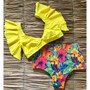Print High Waist Ruffle Bikini set
