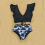 Print High Waist Ruffle Bikini set