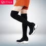 QUTAA 2020 Stretch Fabrics Over The Knee Boots Height Increasing Round Toe Women Shoes Autumn Winter Casual Long Boots Size34-43