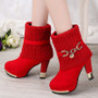 Winter Women Boots Christmas Ankle Boots High Heels Ladies Shoes Femme Warm Short Boots Red Black Shoes Plus Size 34-43