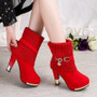 Winter Women Boots Christmas Ankle Boots High Heels Ladies Shoes Femme Warm Short Boots Red Black Shoes Plus Size 34-43