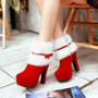 Winter Women Boots Christmas Ankle Boots High Heels Ladies Shoes Femme Warm Short Boots Red Black Shoes Plus Size 34-43