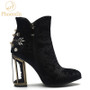 Phoentin crystal flower studded ankle boots pearl metal fretwork super high heels beautiful zipper women boots red shoes FT270