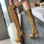TAOFFEN 2020 Platform Fashion Snakeskin Winter Women Shoes Square High Heel Round Toe Casual Over The Knee Boots Size 34-43