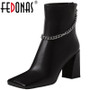 FEDONAS Shoes Woman Heels 2020 Fashion Metal Decoration Ankle Boots Back Zipper Autumn Winter Party High Heels Boots For Women