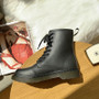 Women Black Lace Up Platform Martin Boots