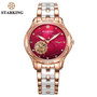 STARKING 34mm Automatic Watch Rose Gold Steel Case Vogue Dress Watches Skeleton Transparent Watch Women Mechanical Wristwatches