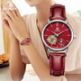 STARKING Mechanical Women Wristwatches Red Leather Skeleton Analog Automatic Watches 5ATM Famous Brand Watch Rrelogio Feminino