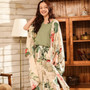 JULY'S SONG 4 Pieces  Soft Autumn Winter Women Pajamas Sets  Floral Printed Sleepwear With Shorts Female Leisure Nightwear Suit