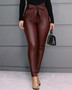 Hirigin Belt High Waist Pencil Pant Women Faux Leather PU Sashes Long Trousers Casual Sexy Exclusive Design Fashion Pants