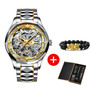 OUPINKE Top Brand Luxury Men Automatic Mechanical Watch Skeleton Tungsten Steel Waterproof Self-Wind Sapphire Glass Wristwatch