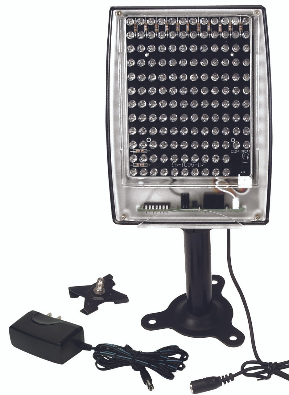 PolarisUSA Portable Infrared Illuminator, 140 IR LEDs, 60 Ft. Range, 940nm, 12VDC ,1.2 AMP Power Supply Included