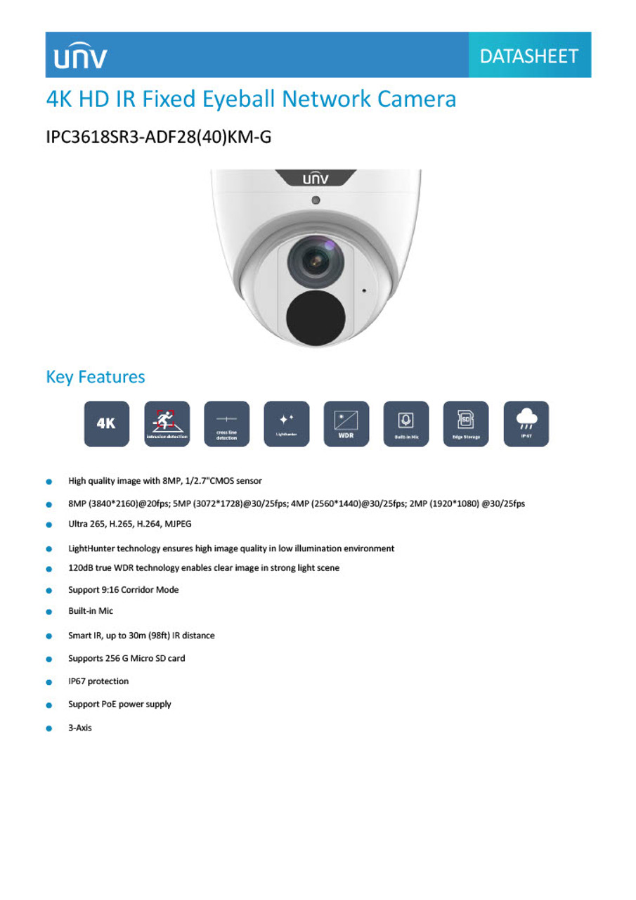 4K HD IR Fixed Eyeball Network Camera