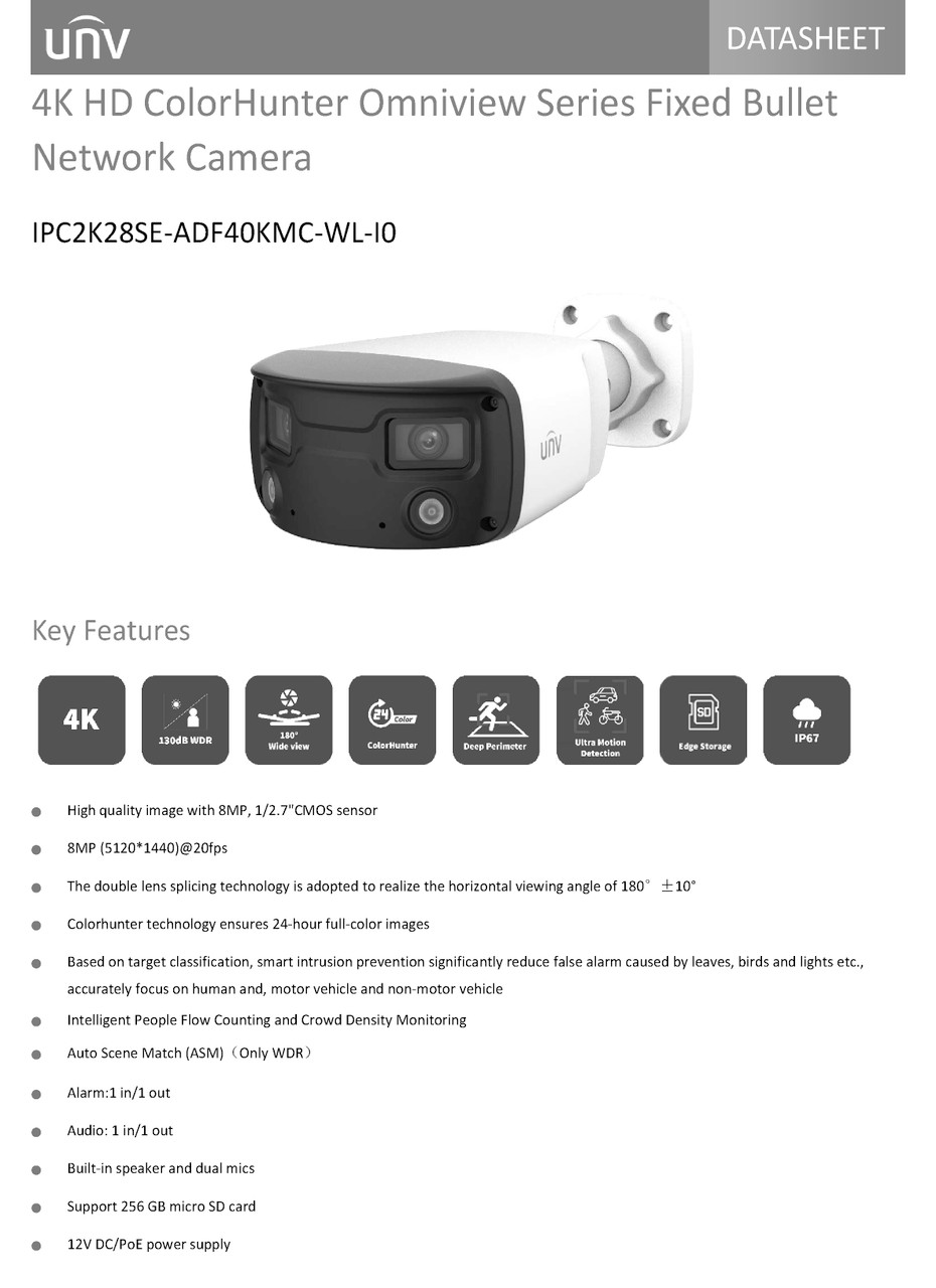 Uniview 4K HD ColorHunter Omniview Fixed Bullet Network Camera