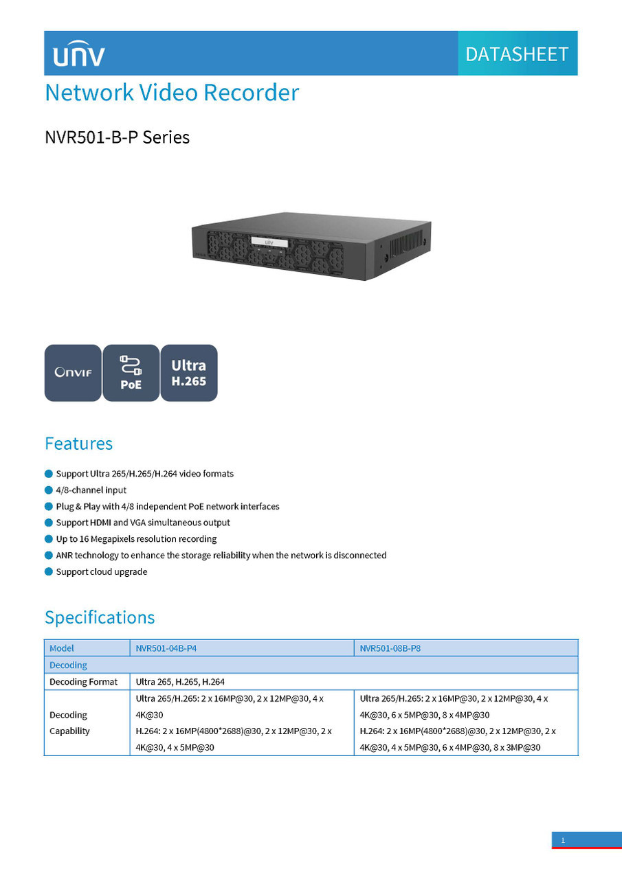 Uniview 8-CH 4K Network Video Recorder with Built-In PoE