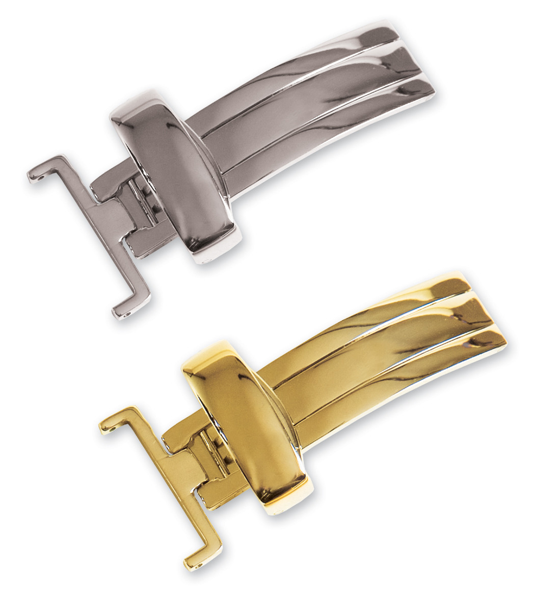 NT Gold Stainless Steel Butterfly Deployment Clasp With Push Button - Watch Buckle P39