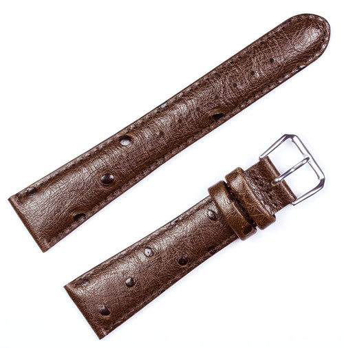 Hirsch Massai Ostrich Leather Watch Strap - Black - L - 18mm - Gold Buckle  