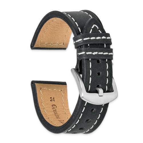 deBeer Black Leather with White Stitching and Brushed Buckle