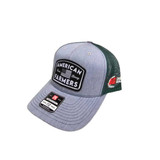 Farm Strong patch Richardson 112 hat in gray with a green mesh back, accented by a detailed embroidered patch on the front