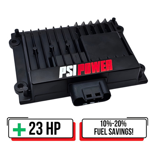 Performance Module for 2.4L Kubota Tier IV Final Engines (model KUB2400) featuring a compact black housing with labeled connectors and plug-in wiring harness, designed to enhance engine power, torque, and efficiency.