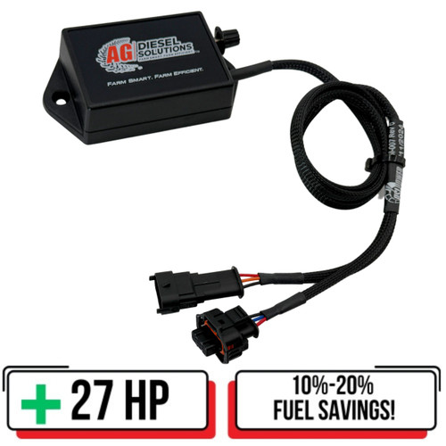 Performance Module for 3.3L and 4.4L AGCO Tier IV Engines (model MAS3300) featuring a compact black housing with labeled connectors and plug-in wiring harness, designed to improve engine power, torque, and overall efficiency. Performance Module for 3.3L and 4.4L AGCO Tier IV Engines (model MAS3300) featuring a compact black housing with labeled connectors and plug-in wiring harness, designed to improve engine power, torque, and overall efficiency.