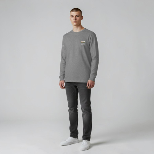 Gray Long Sleeve Logo Tee with R*H*T Sleeve