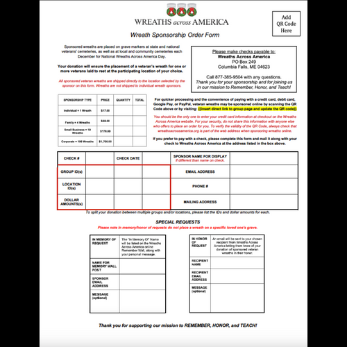 Customized Wreath Sponsorship Forms (50) 