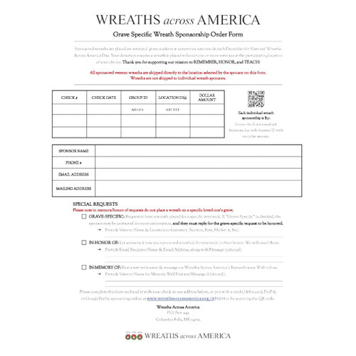 Customized Wreath Sponsorship Forms (50) 