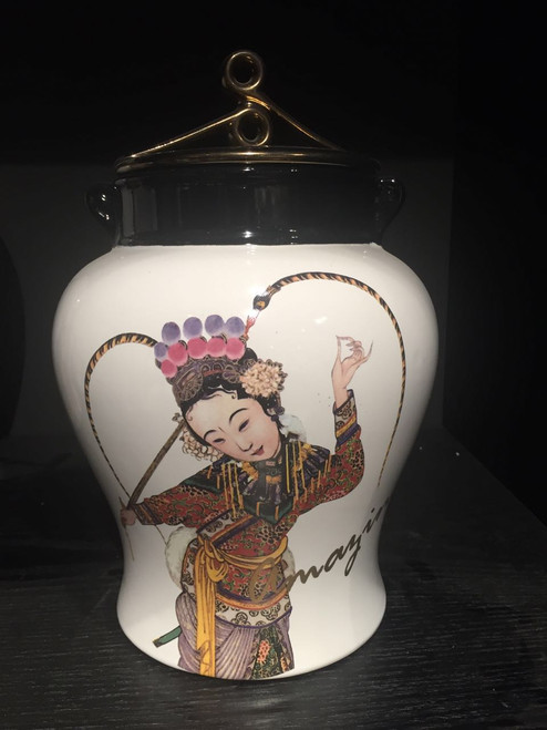 Peking Opera Temple Jar With Brass Lid Small