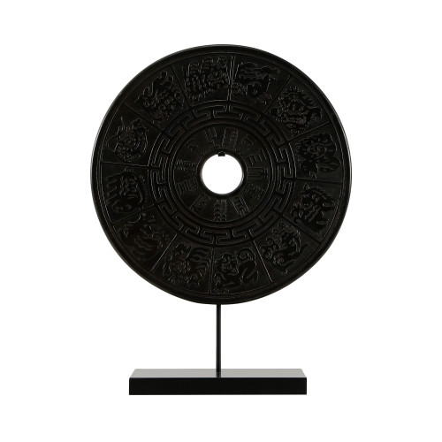 Black Marble Disk  with 12 Zodiac Symbols