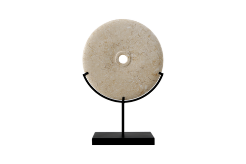 Marble Disk Statue With Base 8 Inch Tan