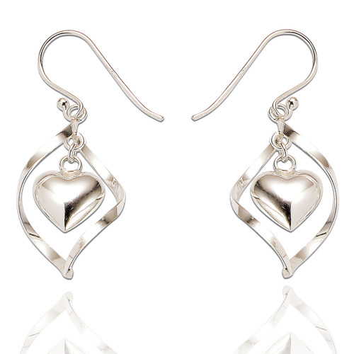 Petra Heart Drop Earrings - Silver