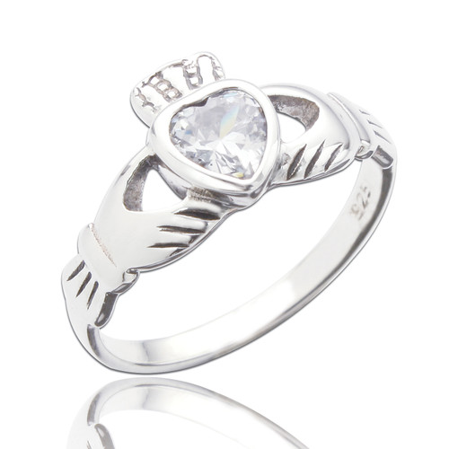 Ciara Claddagh Heart Ring - White Cubic Zirconia