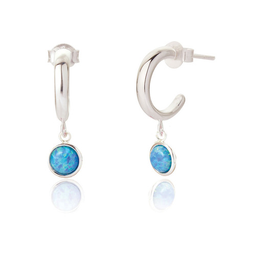 Jemima Huggie Hoop Earrings - Blue Opal