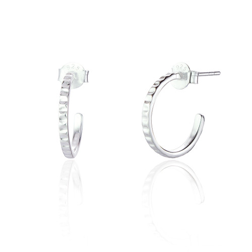 Aya Textured Hoop Earrings - Silver