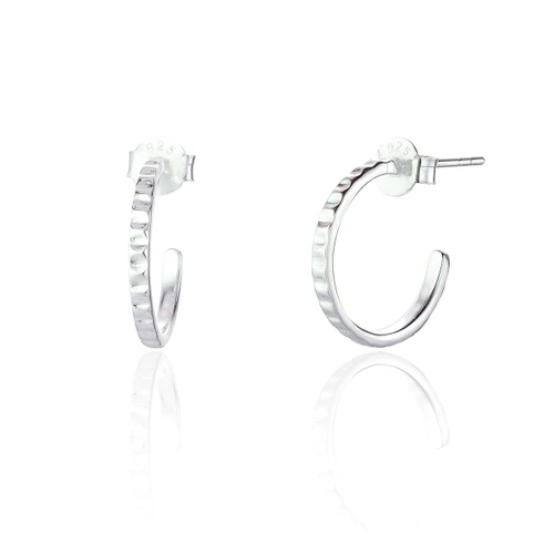 Aya Textured Hoop Earrings - Silver
