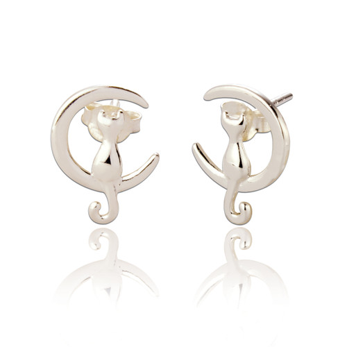 Cici Cat Stud Earrings - Silver