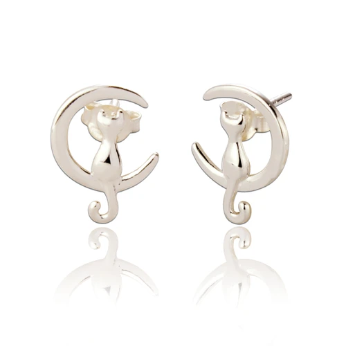 Cici Cat Stud Earrings - Silver