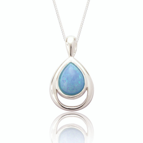 Xanna Blue Opal Pendant & Chain - Silver