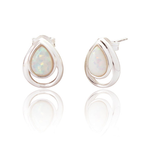 Xanna White Opal Stud Earrings - Silver