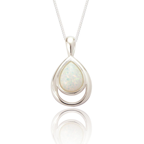 Xanna White Opal Pendant & Chain - Silver