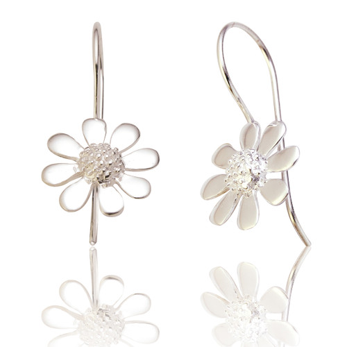 Daisy Drop Earrings - Silver