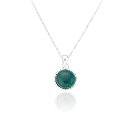 Jemima Malachite Pendant & Chain - Silver