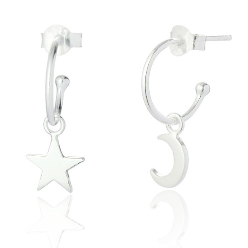 Adelie Moon & Star Hoop Earrings - Silver