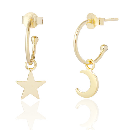 Adelie Moon & Star Hoop Earrings - Gold Plate