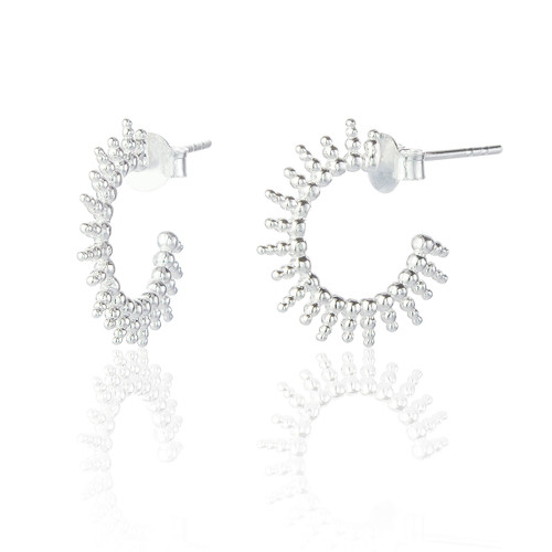 Valeria Beaded Hoop Earrings - Silver