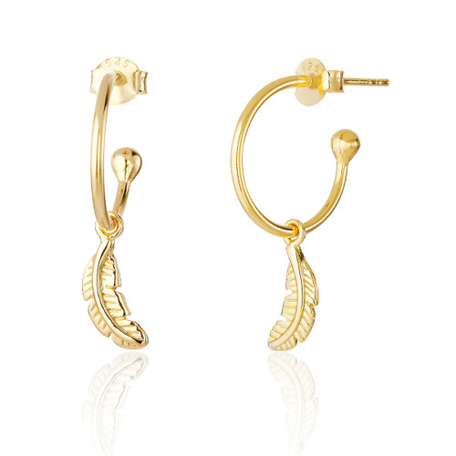 Mona Feather Hoop Earrings - Gold Plate