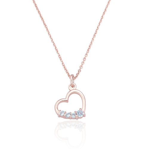 Ettie Aquamarine Heart Pendant & Chain - Rose Gold